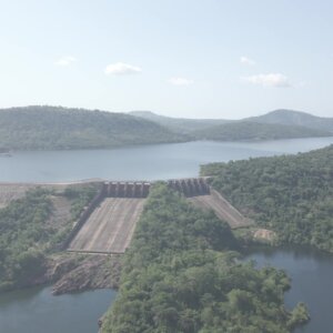 Akosombo Dam Spill Over Hills Vegetation Skies Blue Clear