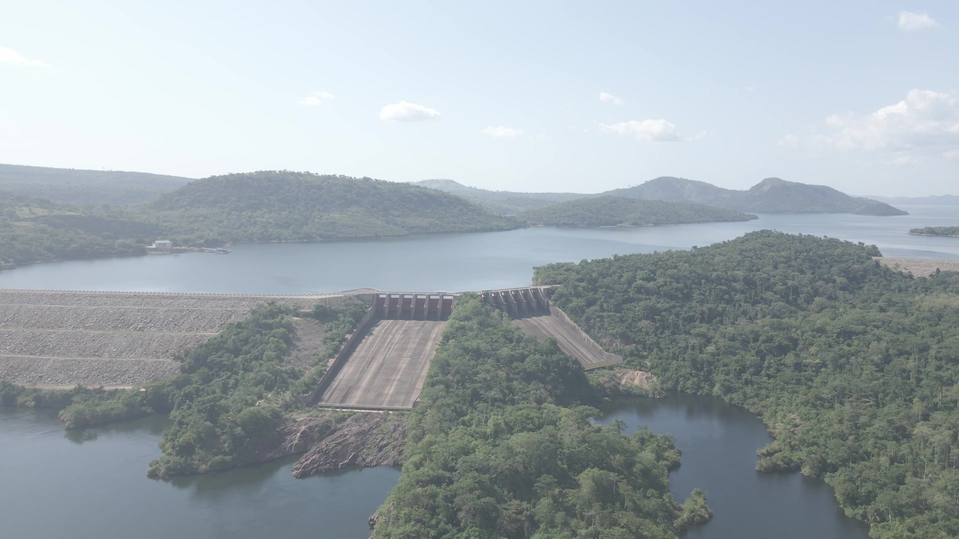 Akosombo Dam Spill Over Hills Vegetation Skies Blue Clear