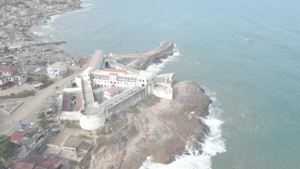 Capecoast Castle Stationary Shot Beach Township Shorline Ocean