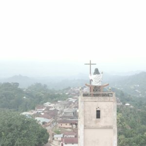 Church Jesus Statue Fly By