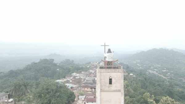 Church Jesus Statue Fly By