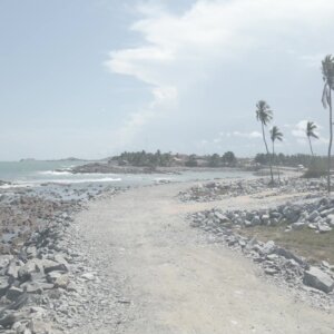 Elmina Beach Rocky Clear Blue Skies Sea Coconut