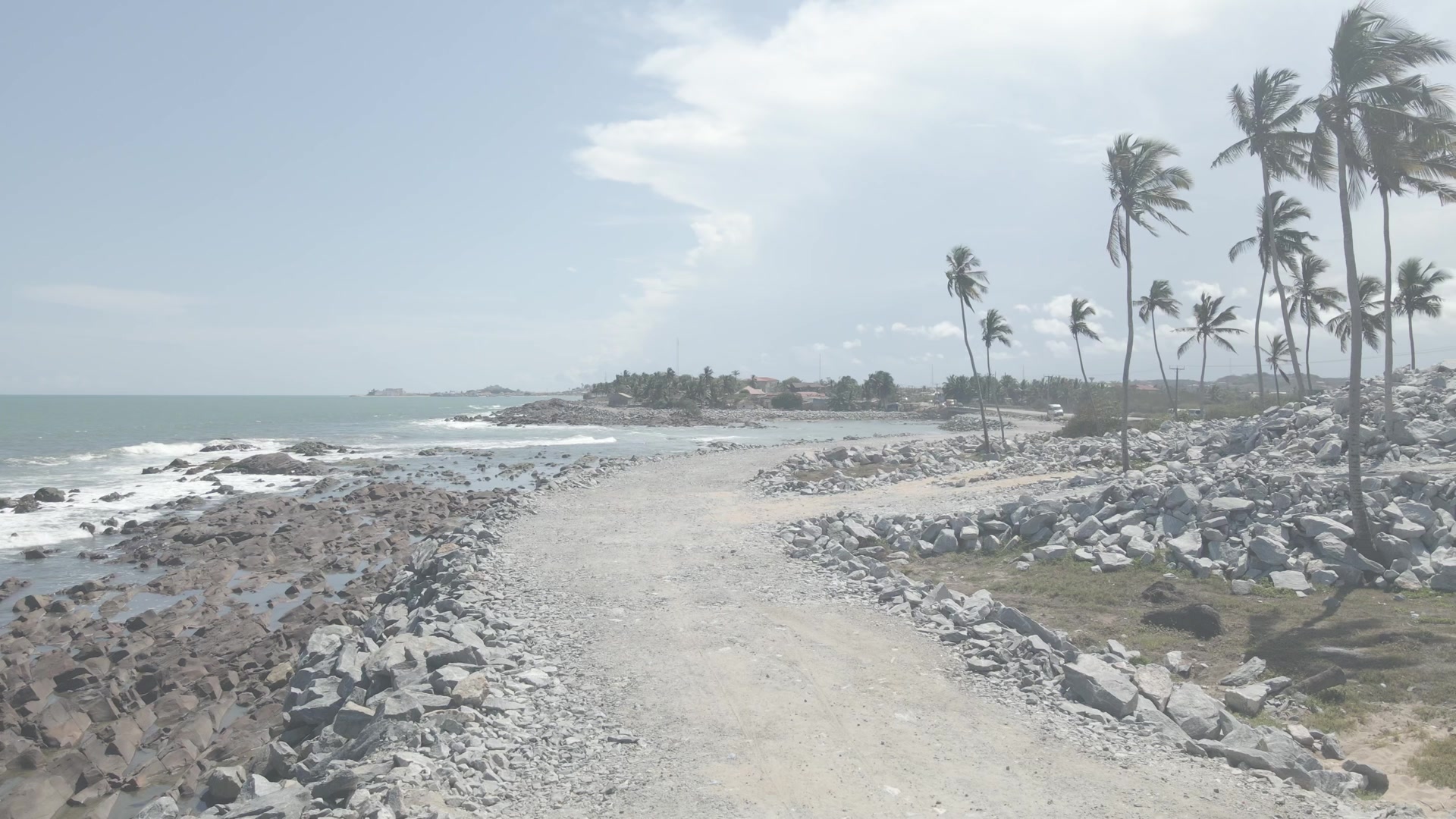 Elmina Beach Rocky Clear Blue Skies Sea Coconut