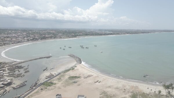 Elmina Castle Reveal Shot Ocean Shoreline Beach