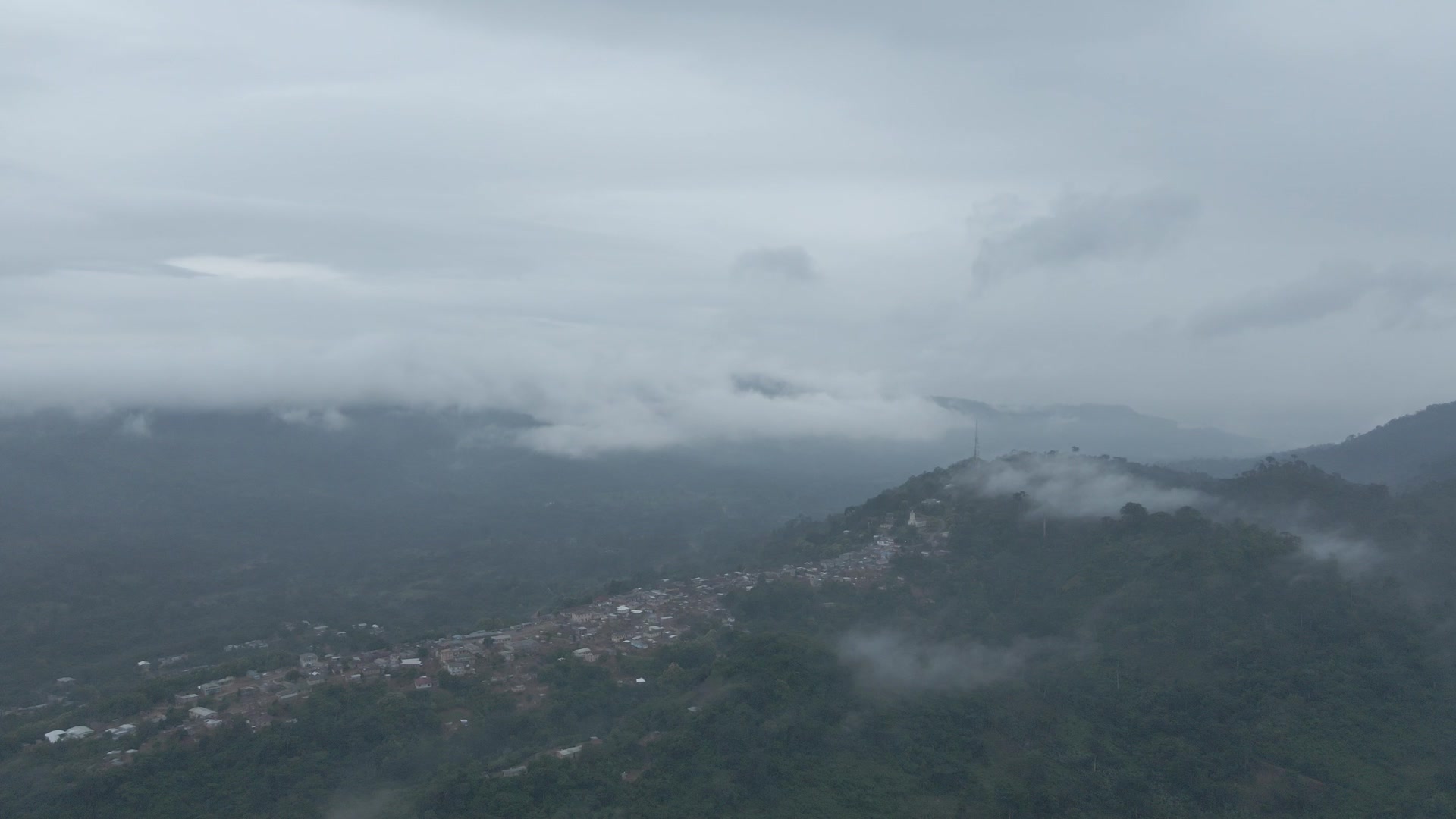 Fog Mountain Landscape Forest Town Clouds