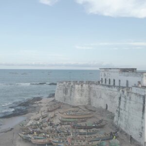 Fort Williams Anomabo East View Fishing Boats Skies Blue Clear