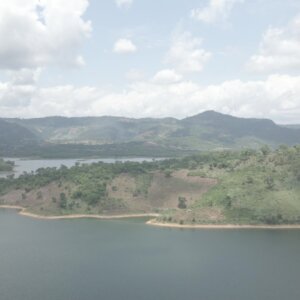 Lake Volta Landscape Scenery Clear Skies Hills Mountains