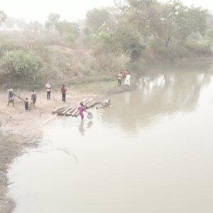 People Fetch Dirty Water Pond