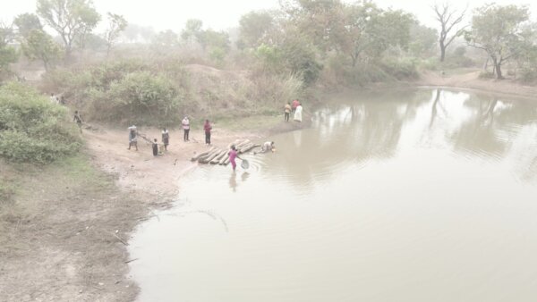 People Fetch Dirty Water Pond