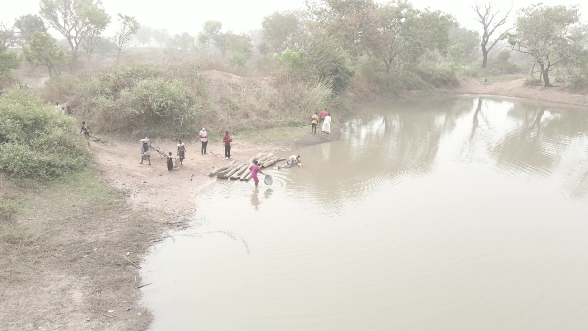 People Fetch Dirty Water Pond