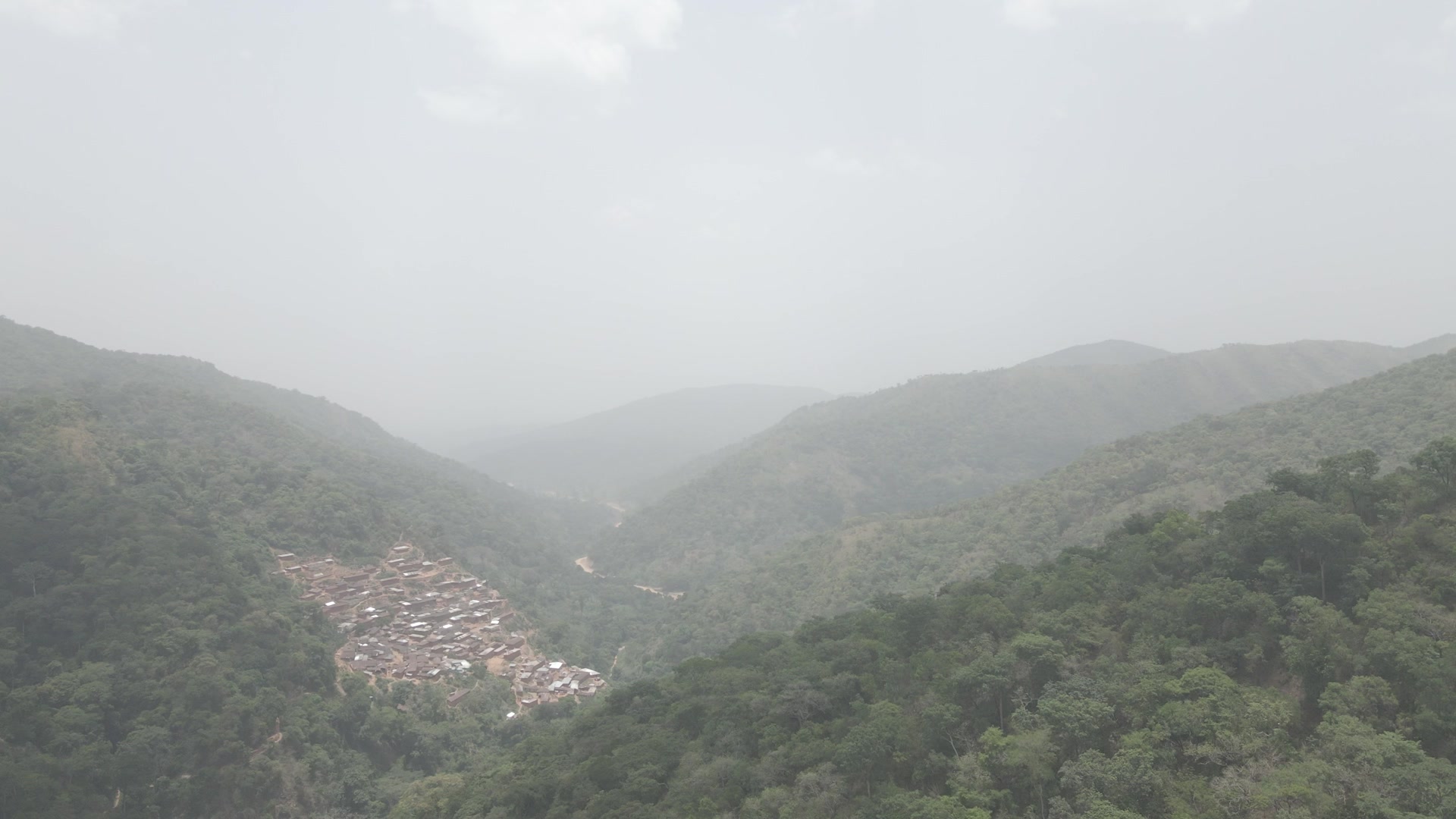 Village On Hill Mountain Shiare Afar Forest Fog