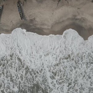 Waves Beach Boats Sea Clean Water Top Down View