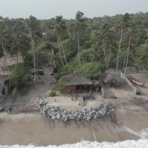 Waves Beach Pan View Coconuts Bar Rocks