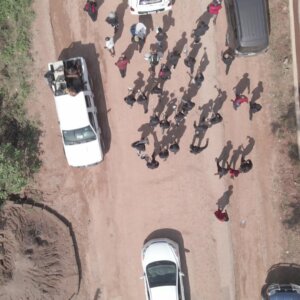 Funeral Procession Hearse Paulbearers Stroll Top Down View