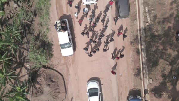 Funeral Procession Hearse Paulbearers Stroll Top Down View