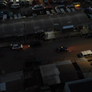 Koforidua Central Business District Traffic Cars Night All Nations University Top Down View