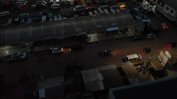 Koforidua Central Business District Traffic Cars Night All Nations University Top Down View