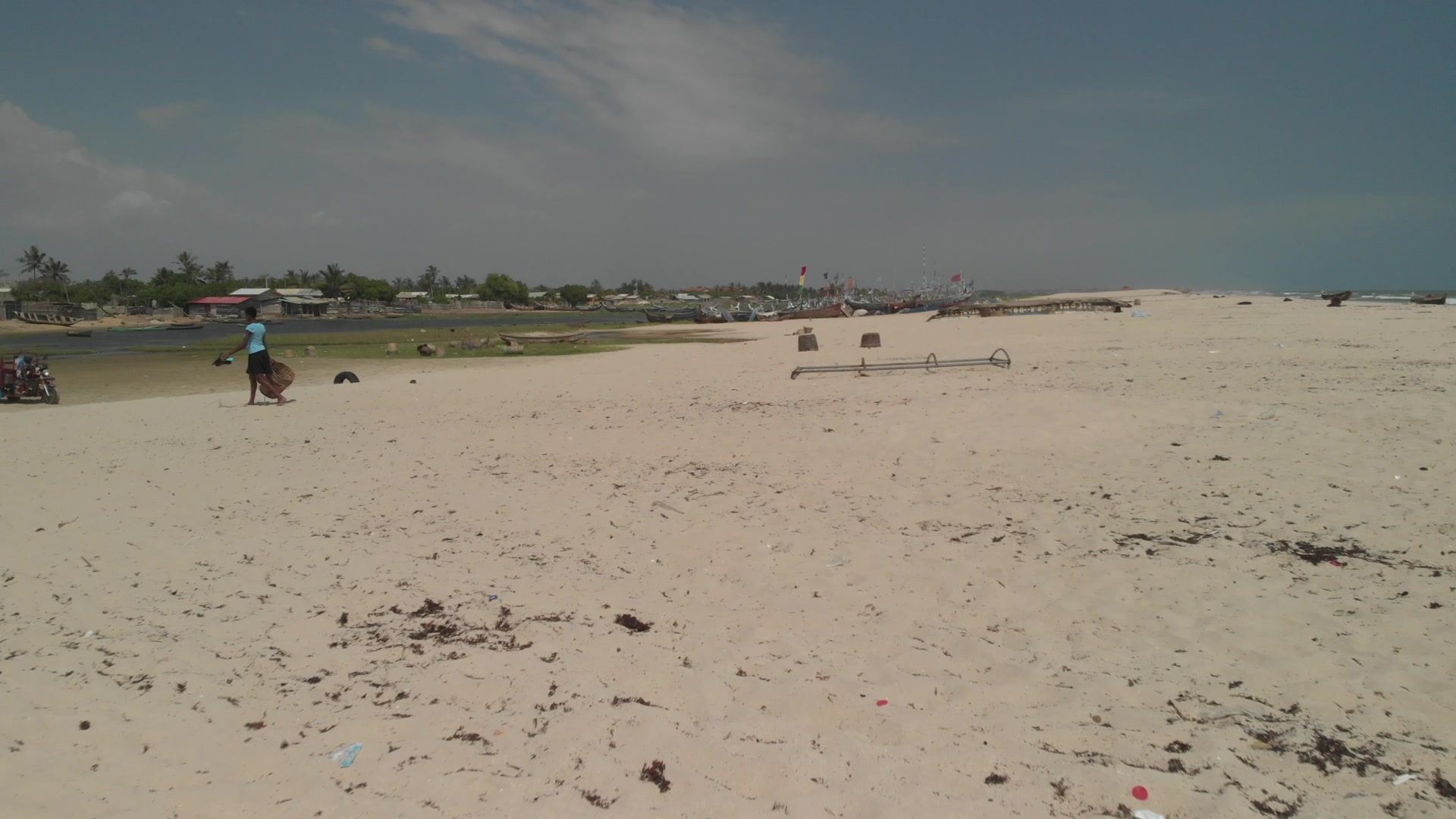 Beach Shoreline Low Fly Boats Densu Delta Sandy