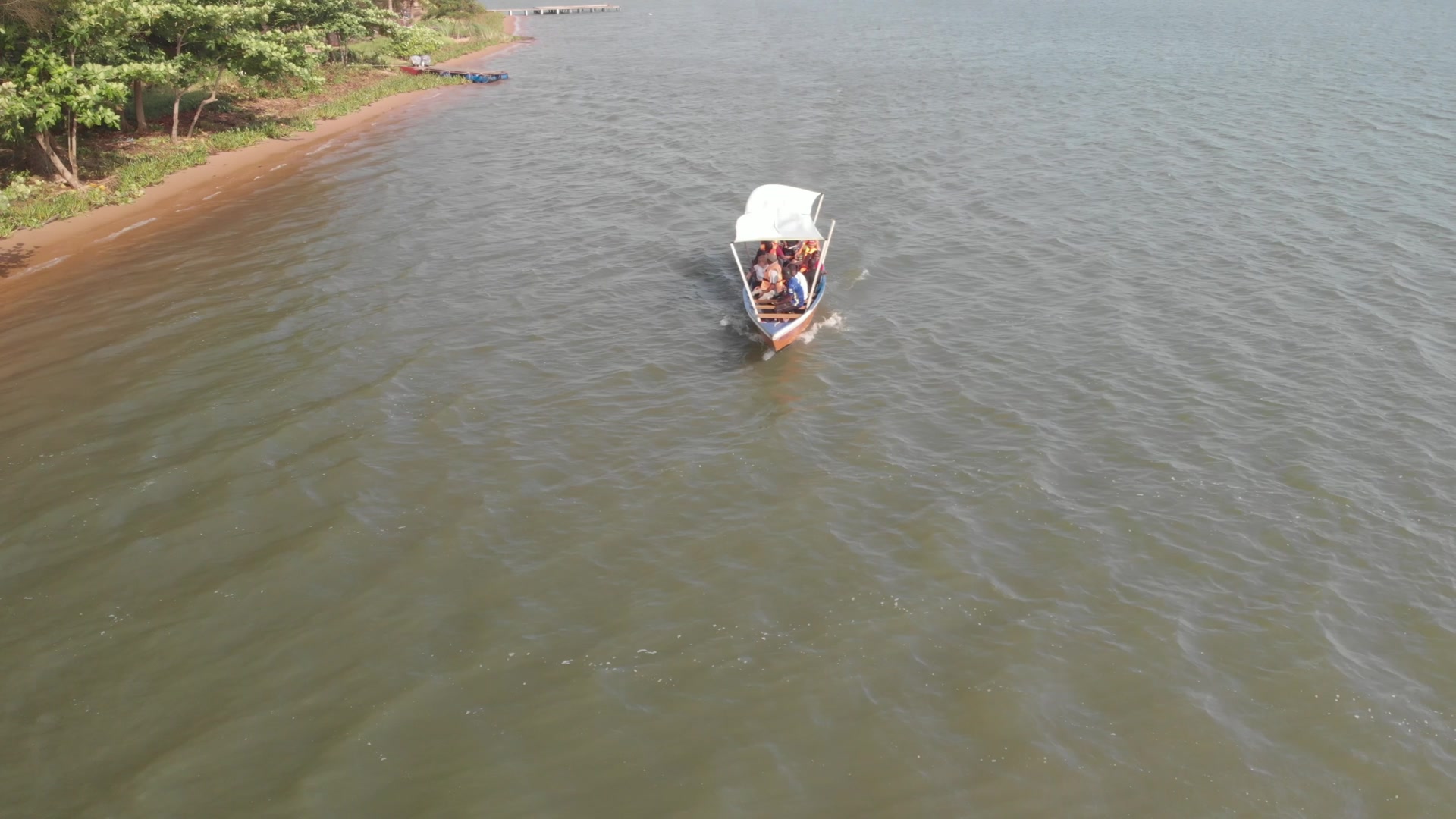 Outboard Motor Boat Volta River Aerial View