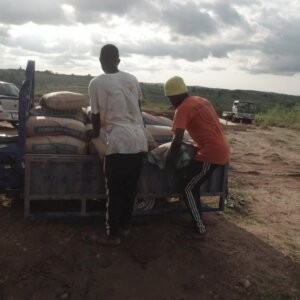 Men Offloading Cement Bags Construction