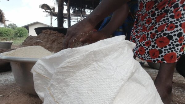 Woman Packages Gari Into Bag