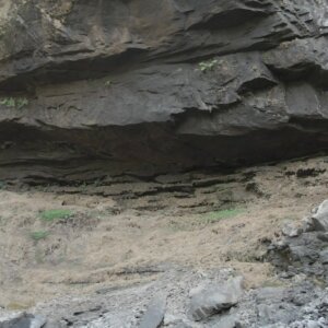 Akumersu Waterfalls Man Explores Huge Rocks Cliff