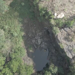 Akumersu Waterfalls Top Down View Landscape Pan