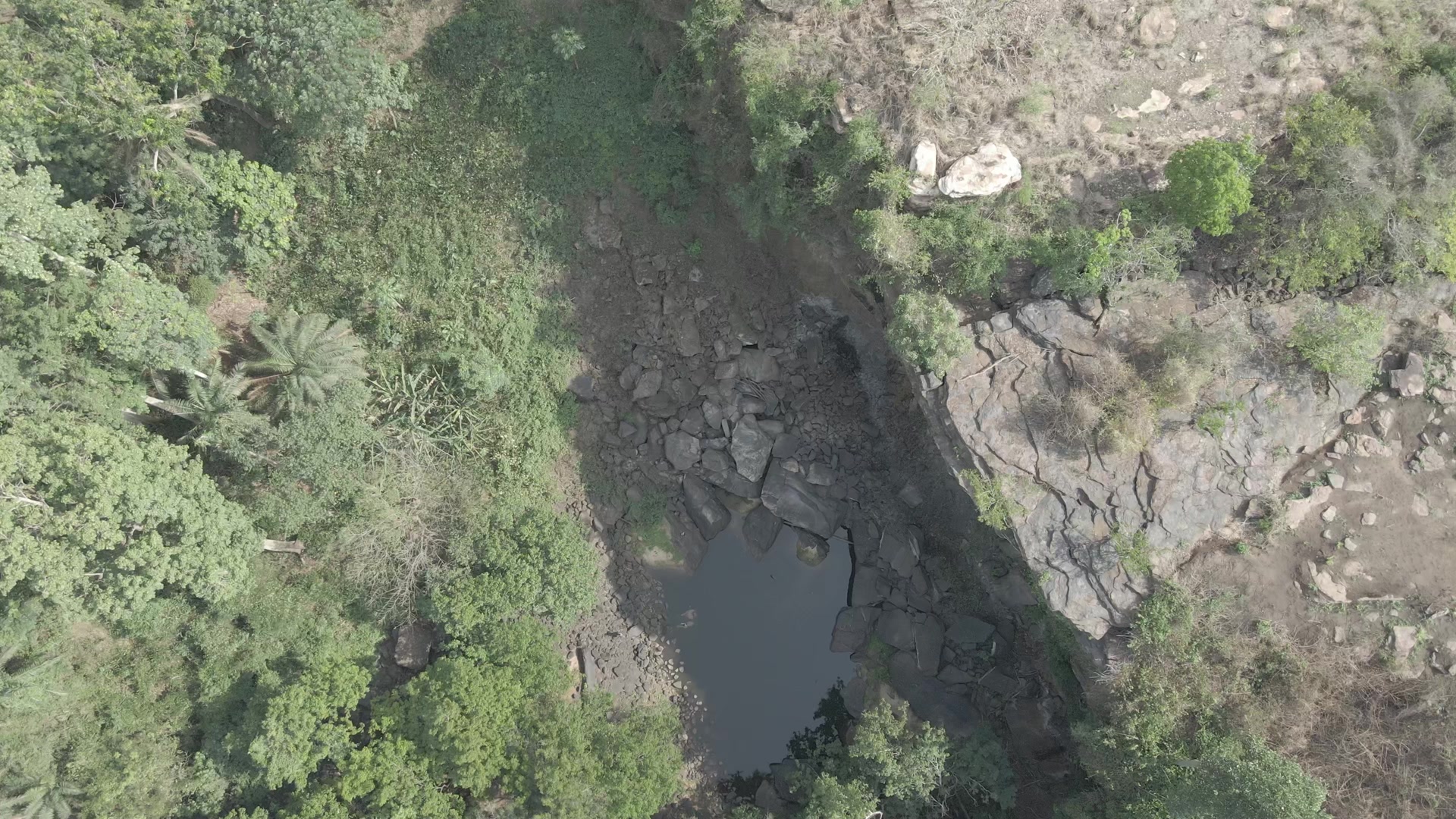 Akumersu Waterfalls Top Down View Landscape Pan