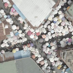 Lome Market Busy Intersection Top Down View Spin