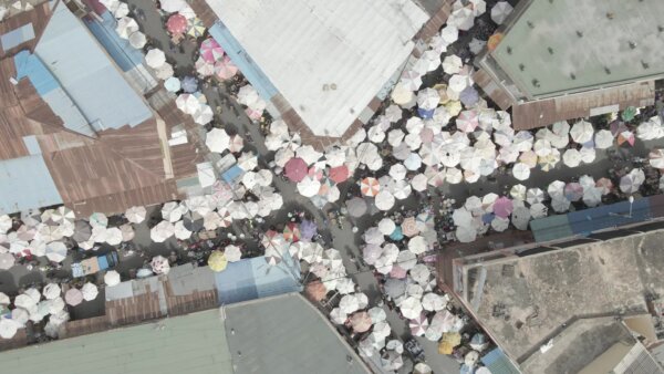 Lome Market Busy Intersection Top Down View Spin