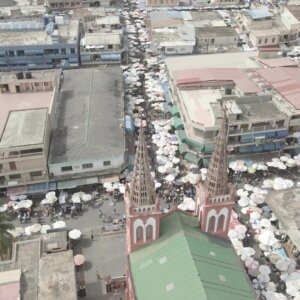 Lome Market Busy Streets Top Down View