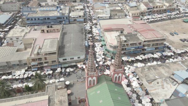 Lome Market Busy Streets Top Down View