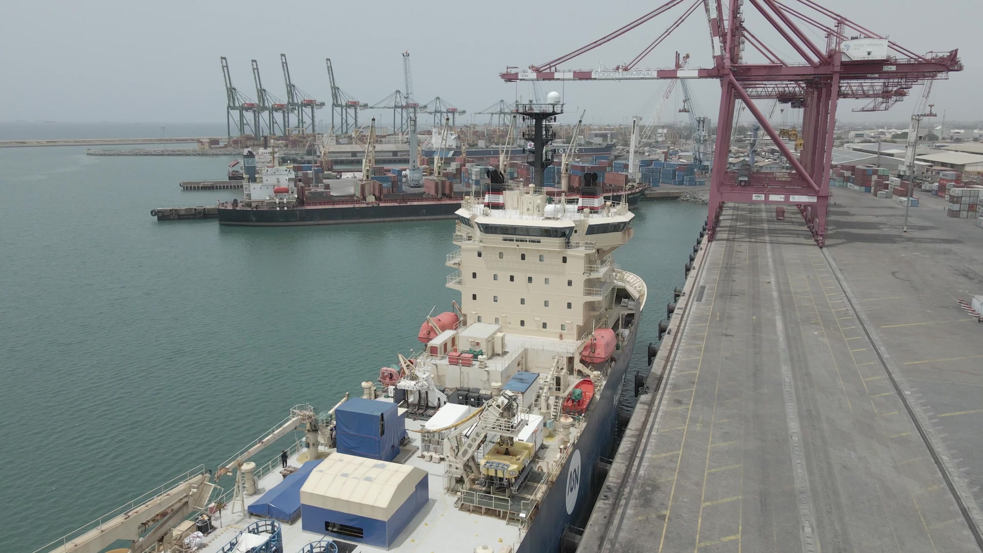 Undersea Fibre Cable Ship Docked At Harbor